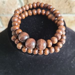 Men's wood grain beaded bracelet set